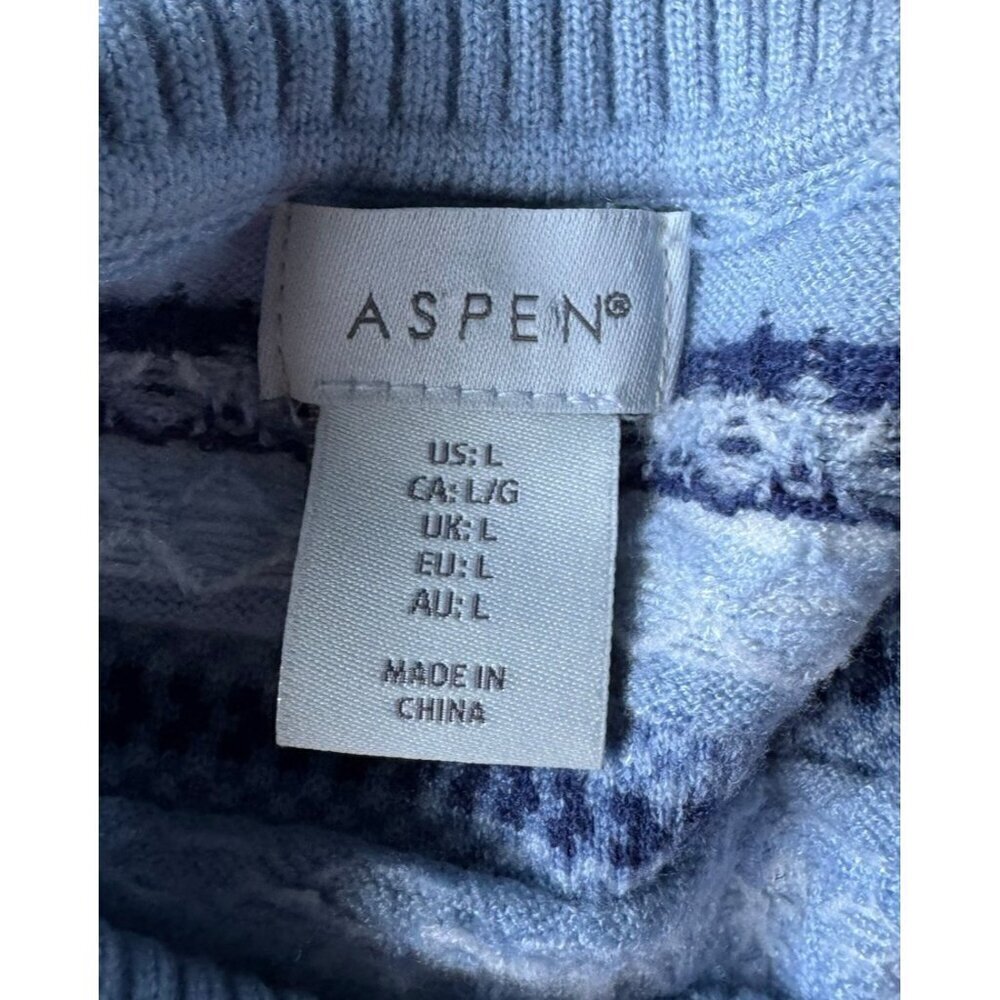Aspen Woman's Sz L Blue White Fair Isle Mock Neck Sweater Ski Winter Outdoor - Picture 5 of 7